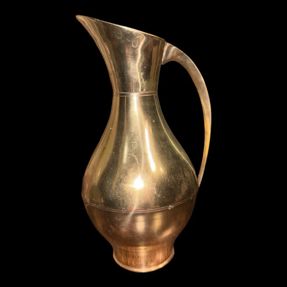 Gold Brass Polished Pitcher with Handle Round Shape Collectible